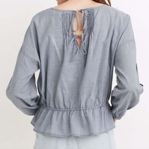 Madewell Back Tie Gingham Blouse Small Blue